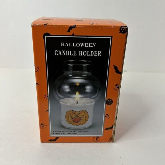 HALLOWEEN JACK O LANTERN PUMPKIN VOTIVE/TEA LIGHT CANDLE HOLDER IN BOX - Picture 1 of 2